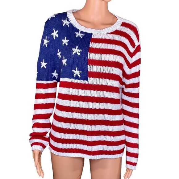 Grayson Threads American Flag Sweater Crew Neck Knit Womens Size XS Oversized - Picture 2 of 7